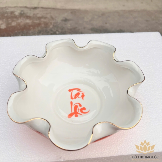 Bát Sen Thả Hoa, Bát “Minh đường tụ thủy” Vân Đá Hoa Cương Chữ Tài Lộc - Màu Đỏ Ngang 17cm