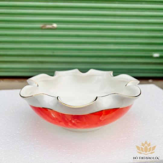 Bát Sen Thả Hoa, Bát “Minh đường tụ thủy” Vân Đá Hoa Cương Chữ Tài Lộc - Màu Đỏ Ngang 17cm