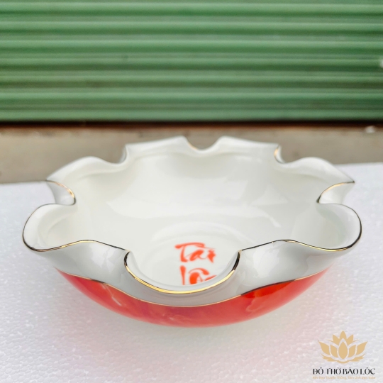 Bát Sen Thả Hoa, Bát “Minh đường tụ thủy” Vân Đá Hoa Cương Chữ Tài Lộc Màu Đỏ 22cm