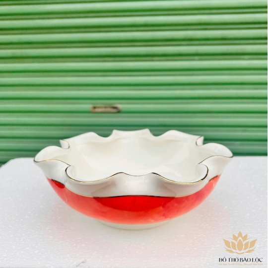 Bát Sen Thả Hoa, Bát “Minh đường tụ thủy” Vân Đá Hoa Cương Chữ Tài Lộc - Màu Đỏ Ngang 17cm