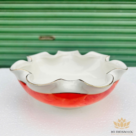 Bát Sen Thả Hoa, Bát “Minh đường tụ thủy” Vân Đá Hoa Cương Chữ Tài Lộc Màu Đỏ 22cm