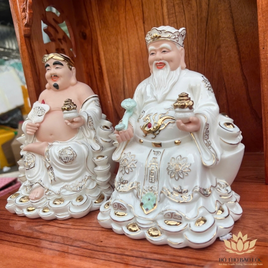 [8inch] Tượng Thần Tài Thổ Địa Sứ cao cấp nhập khẩu Đài Loan Cao 20cm- 2 màu trắng, vàng- Mã C09
