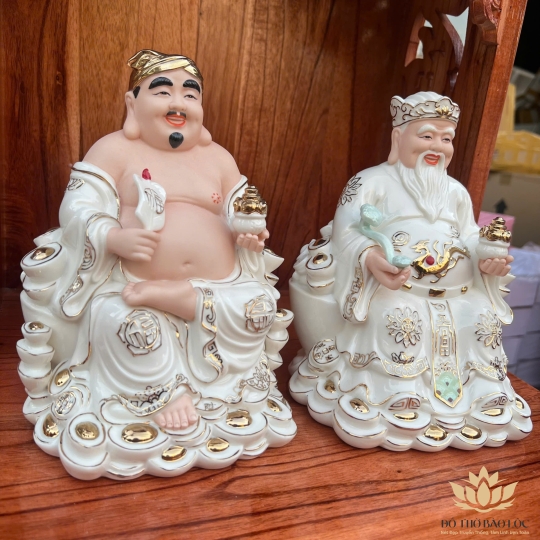 [8inch] Tượng Thần Tài Thổ Địa Sứ cao cấp nhập khẩu Đài Loan Cao 20cm- 2 màu trắng, vàng- Mã C09