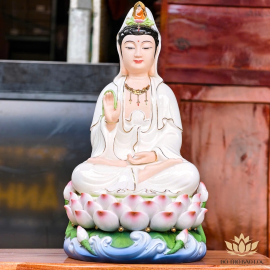 Tượng Quan Âm Ngồi Đài Sen bằng sứ đức hóa cao 33cm