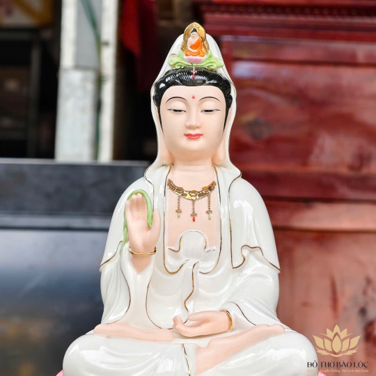 Tượng Quan Âm Ngồi Đài Sen bằng sứ đức hóa cao 33cm