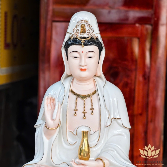 Tượng Quan Thế Âm Bồ Tát Ngồi Đài Sen Bằng Sứ Cao Cấp cao 40cm