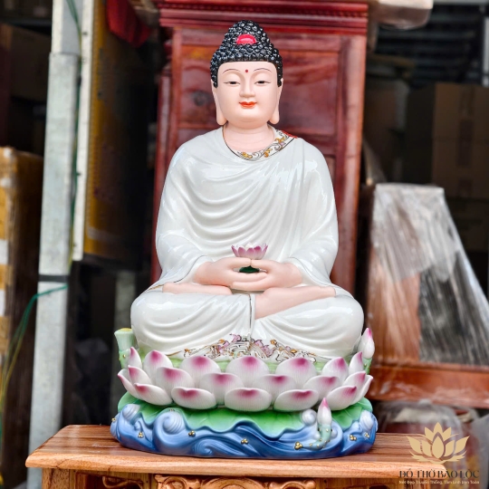 Tượng Phật A Di Đà Bằng Sứ Cao Cấp Ngồi Đài Sen cao 40cm