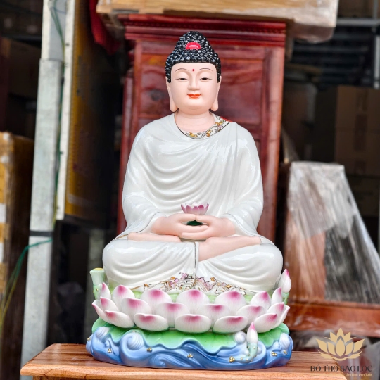 Tượng Phật A Di Đà Bằng Sứ Cao Cấp Ngồi Đài Sen cao 40cm