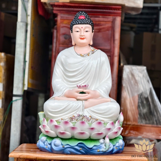 Tượng Phật A Di Đà Bằng Sứ Cao Cấp Ngồi Đài Sen cao 40cm