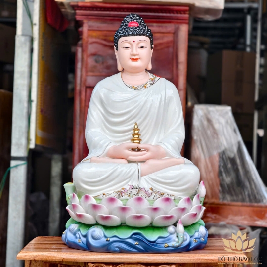 Tượng Phật A Di Đà Bằng Sứ Cao Cấp Ngồi Đài Sen cao 40cm