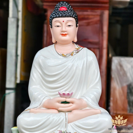 Tượng Phật A Di Đà Bằng Sứ Cao Cấp Ngồi Đài Sen cao 40cm