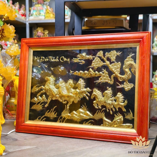 Tranh đồng Mã Đáo Thành Công khung gỗ ngang 70 cm x Cao 50cm