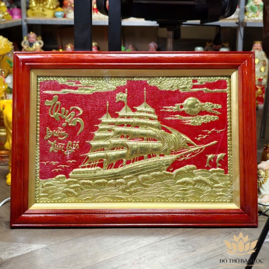 Tranh Thuận Buồm Xuôi Gió Bằng Đồng Khung Gỗ Ngang 70cm Cao 50cm