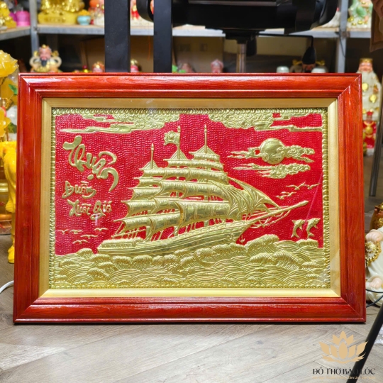 Tranh Thuận Buồm Xuôi Gió Bằng Đồng Khung Gỗ Ngang 70cm Cao 50cm