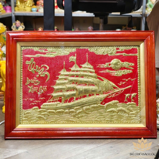 Tranh Thuận Buồm Xuôi Gió Bằng Đồng Khung Gỗ Ngang 70cm Cao 50cm