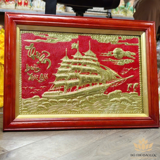 Tranh Thuận Buồm Xuôi Gió Bằng Đồng Khung Gỗ Ngang 70cm Cao 50cm