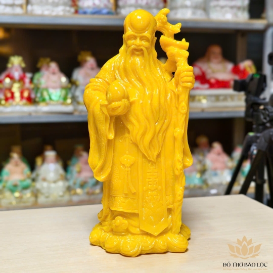 Bộ Tượng Phúc Lộc Thọ Bằng Bột Đá Màu Vàng Cao 37cm– Mang Lại Phúc Khí, Tài Lộc, Trường Thọ