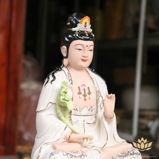 Tượng Đại Thế Chí Bồ Tát Bằng sứ đức hóa ngồi trên đài sen hồng cao cấp cao 37cm