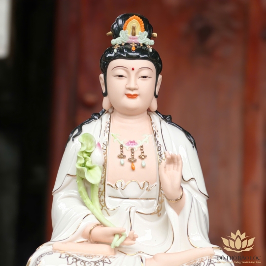 Tượng Đại Thế Chí Bồ Tát Bằng sứ đức hóa ngồi trên đài sen hồng cao cấp cao 37cm