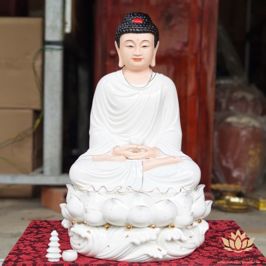 Tượng Phật Thích Ca Mâu Ni bằng sứ đức hóa ngồi trên đài sen cao cấp – 3 cỡ