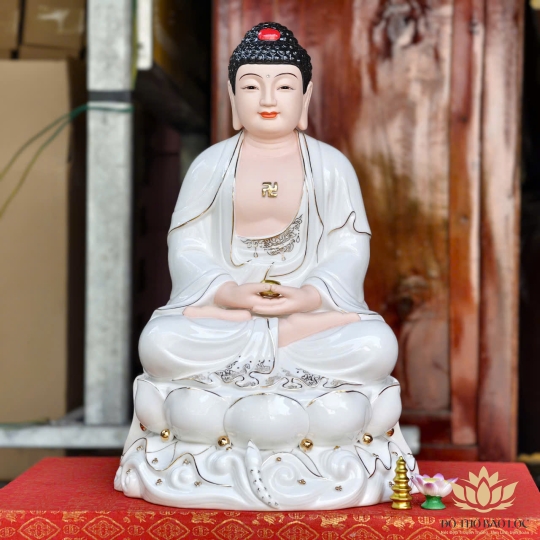Tượng A Di Đà bằng sứ đức hóa cao cấp ngồi trên đài sen (3 cỡ: Cao 30cm, Cao 35cm, Cao 40cm)