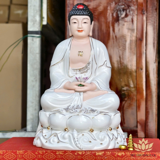 Tượng A Di Đà bằng sứ đức hóa cao cấp ngồi trên đài sen (3 cỡ: Cao 30cm, Cao 35cm, Cao 40cm)