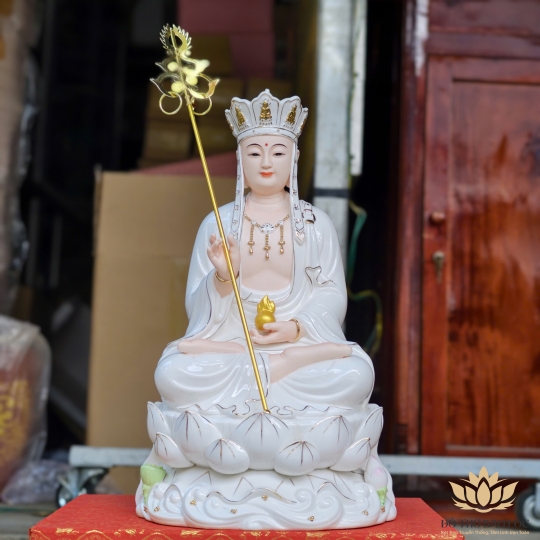 Tượng Địa Tạng Vương Bồ Tát bằng sứ đức hóa cao cấp ngồi trên đài sen (Cao 31cm, 35cm, 41cm)