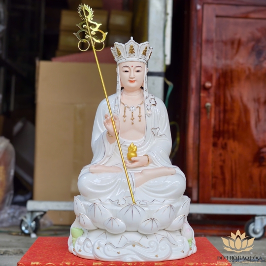 Tượng Địa Tạng Vương Bồ Tát bằng sứ đức hóa cao cấp ngồi trên đài sen (Cao 31cm, 35cm, 41cm)