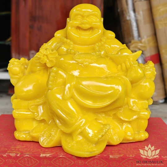 Tượng Di Lạc cầm thỏi vàng bằng bột đá mang phúc lạc và tài lộc cao 23cm