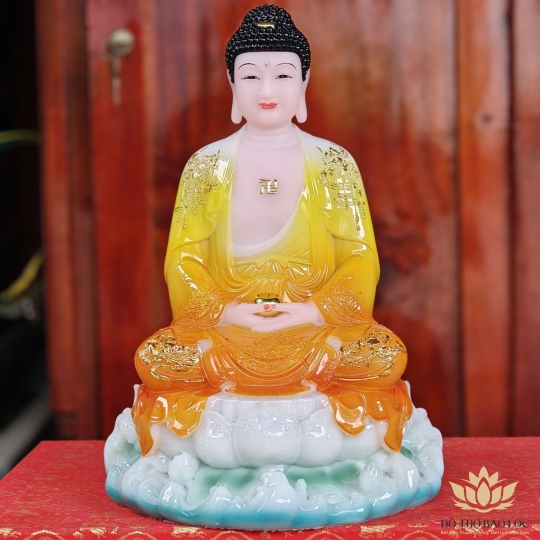 Tượng Phật A Di Đà ngồi trên đài sen bằng đá cao cấp cao 30cm