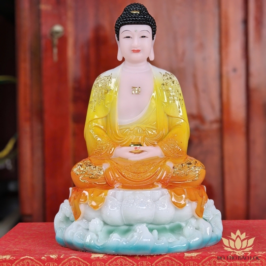 Tượng Phật A Di Đà ngồi trên đài sen bằng đá cao cấp cao 30cm