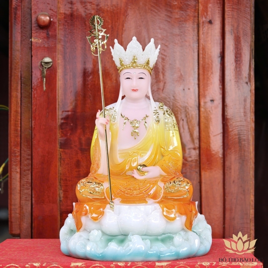 Tượng Địa Tạng Vương Bồ Tát ngồi trên đài sen bằng đá cao cấp cao 30cm