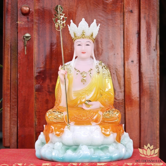 Tượng Địa Tạng Vương Bồ Tát ngồi trên đài sen bằng đá cao cấp cao 30cm