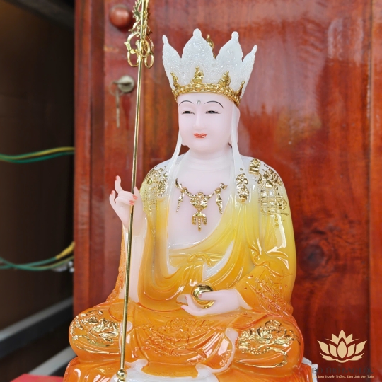 Tượng Địa Tạng Vương Bồ Tát ngồi trên đài sen bằng đá cao cấp cao 30cm