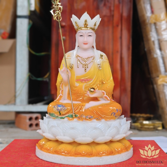 Tượng Địa Tạng Vương Bồ Tát ngồi trên đài sen bằng đá cao cấp (2 cỡ: 31cm và 43cm)