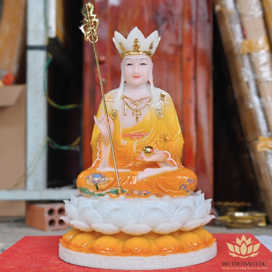 Tượng Địa Tạng Vương Bồ Tát ngồi trên đài sen bằng đá cao cấp (2 cỡ: 31cm và 43cm)