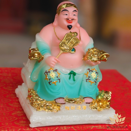 Tượng Thần Tài Thổ Địa đá Việt Nam – Mẫu Phú quý đeo dây chuyền cao 16cm