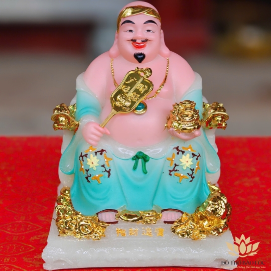 Tượng Thần Tài Thổ Địa đá Việt Nam – Mẫu Phú quý đeo dây chuyền cao 16cm