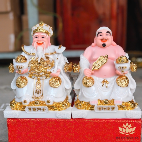 Tượng Thần Tài Thổ Địa đá Việt Nam phú quý rồng cao 25cm (MÀU TRẮNG)