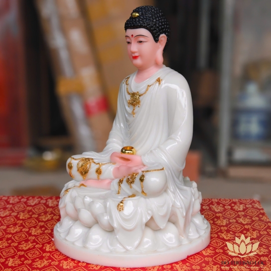 Tượng Phật Thích Ca Mâu Ni bằng đá nhập khẩu cao cấp cao 30cm – Màu trắng