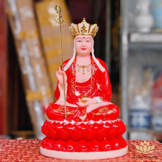Tượng Địa Tạng Vương Bồ Tát ngồi trên đài sen bằng đá cao cấp – Nhiều màu cao 31cm