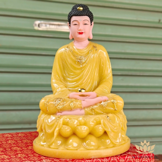 Tượng Phật Thích Ca Mâu Ni bằng đá nhập khẩu cao cấp cao 30cm – Màu vàng thạch anh
