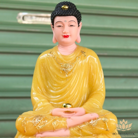 Tượng Phật Thích Ca Mâu Ni bằng đá nhập khẩu cao cấp cao 30cm – Màu vàng thạch anh