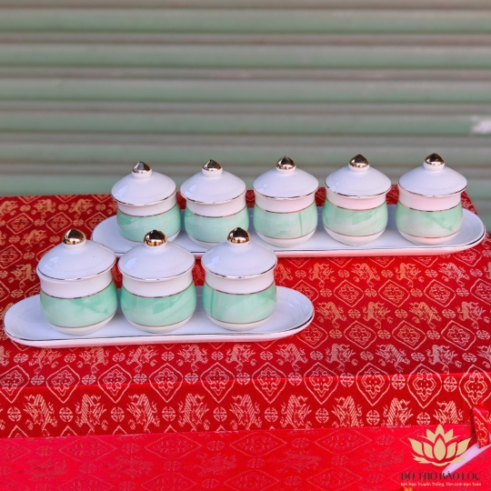 Chum nước, áng nước sứ hoạ tiết đá hoa cương màu xanh lá CÓ NẮP