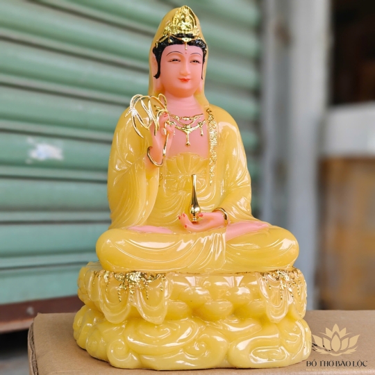 Tượng Tam Thế Phật ngồi – Bộ 3 Tượng Phật Tây Phương Tam Thánh bằng Đá Nhập Khẩu cao 31cm – vàng thạch anh