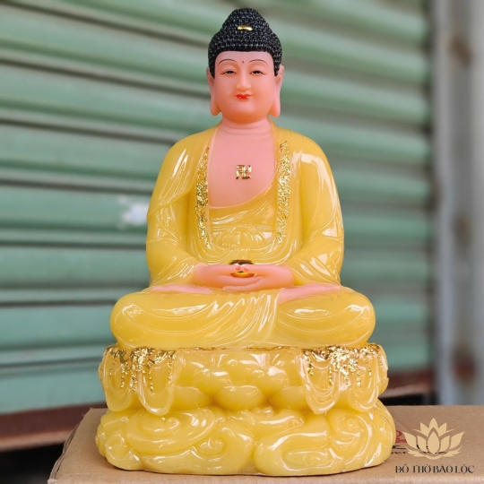 Tượng Tam Thế Phật ngồi – Bộ 3 Tượng Phật Tây Phương Tam Thánh bằng Đá Nhập Khẩu cao 31cm – vàng thạch anh