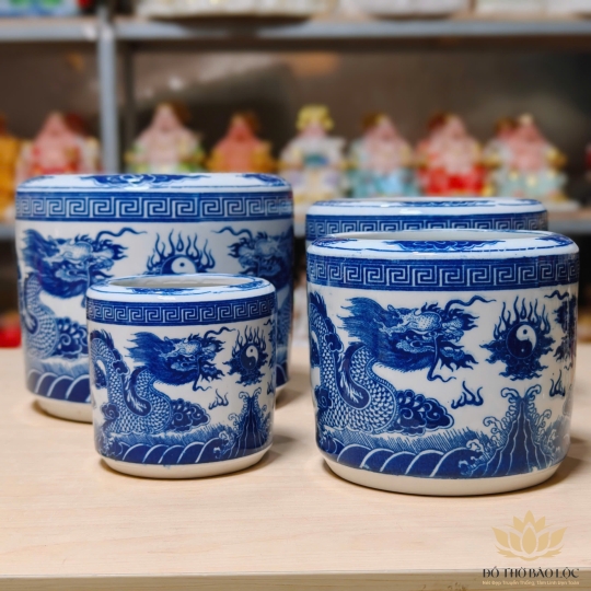 Bát nhang lư hương thờ cúng đôi rồng phun ngọc sứ Bát tràng (nhiều kích cỡ)