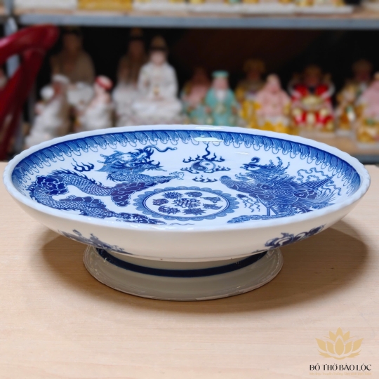 Đĩa sứ thờ họa tiết long phụng bằng gốm Bát Tràng (Mẫu ngẫu nhiên, nhiều kích cỡ)