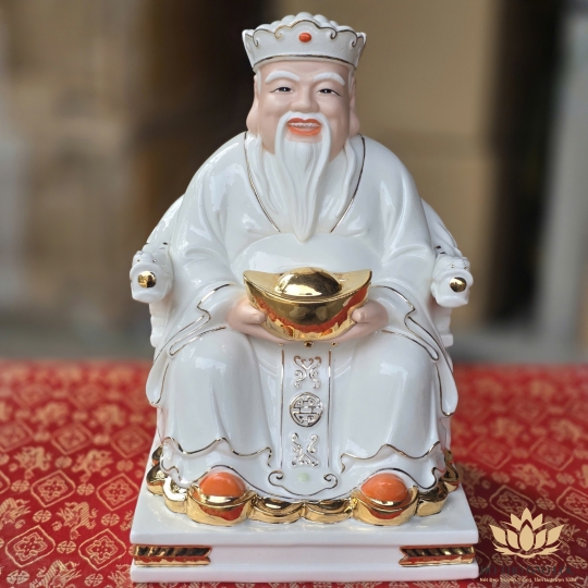 Tượng Thần tài Thổ Địa Sứ Đức Hóa Cao Cấp Nhập Khẩu Đài Loan cao 22cm (8inch) - Màu trắng