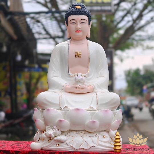 Tượng Đại Thế Chí Bồ Tát bằng sứ Đức Hóa sen hồng 2 kích cỡ (31cm và 41cm)